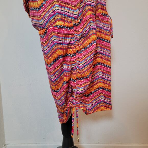 Luli Fama V-Neck Racerback Swim Cover-Up Dress Multi Color Pattern Cinch Resort - Picture 10 of 14